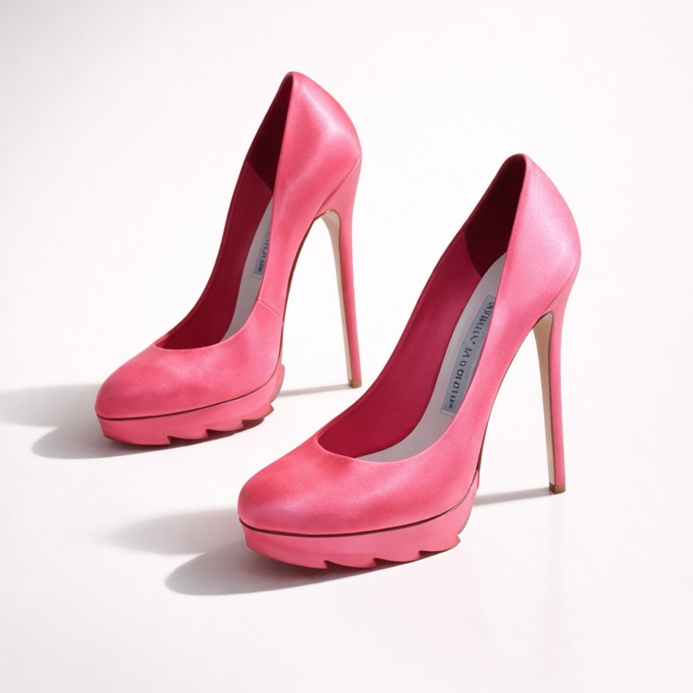 BARBIECORE CAMILLA SKOVGAARD CORAL‎ PLATFORM HEELS EDGY NEON MIAMI PARIS HILTON